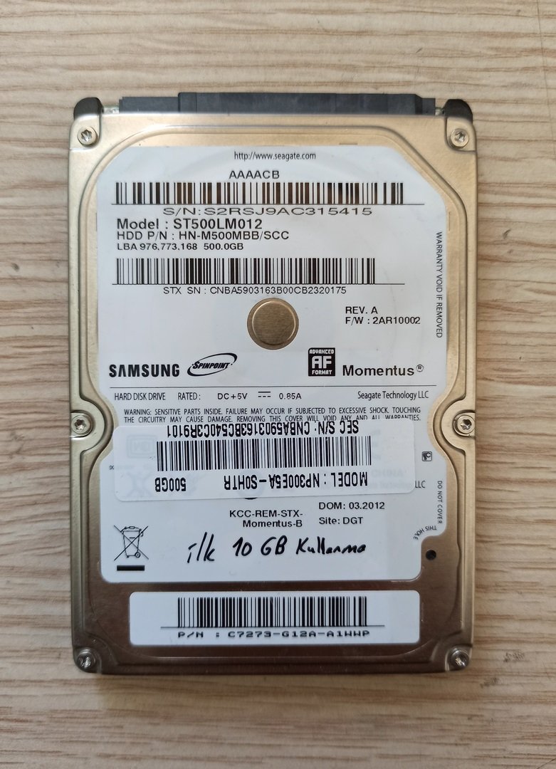 Arızalı Harddisk Samsung ST500LM012 HN-M500MBB/SCC M8_REV.03 R00